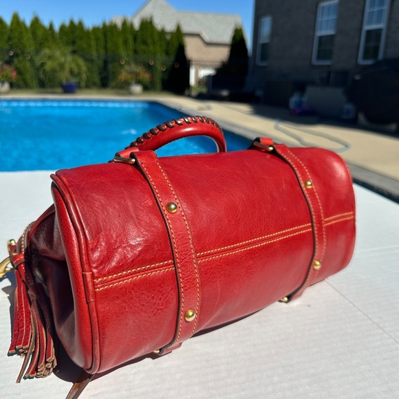 Dooney & Bourke Florentine Red Leather Large Satchel Crossbody Bag - Picture 8 of 17
